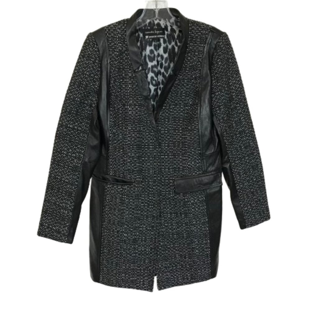 Womens Size 4 Nanette LePore 5F Bergdorf Goodman Tweed and Leather Accent Coat